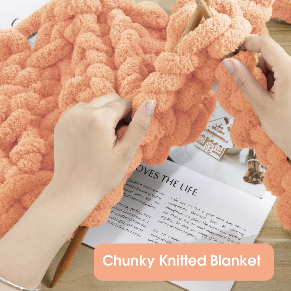 HOMBYS Apricot Pink Chunky Chenille Yarn, 8 Skeins, 27 yd / 8 oz Each