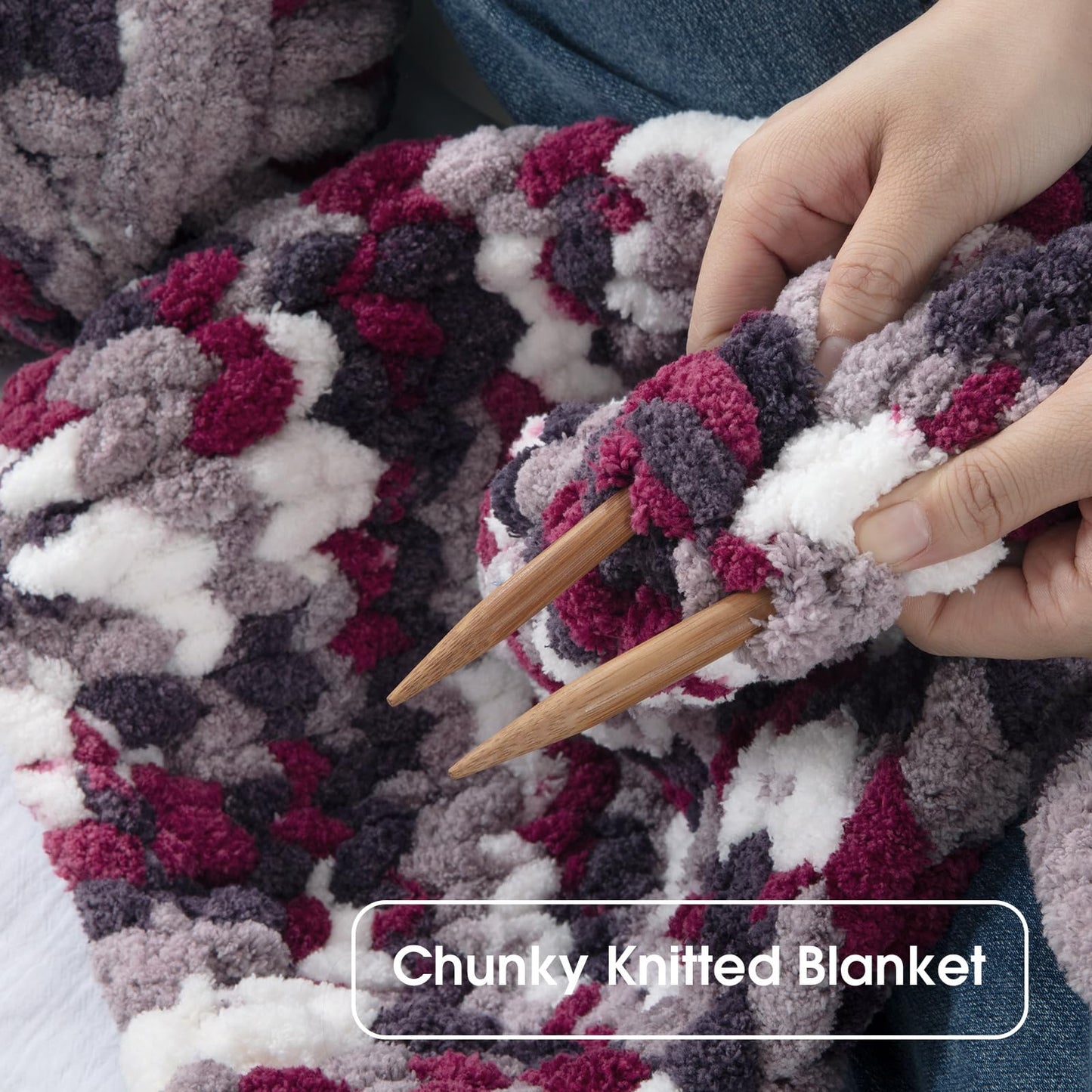 HOMBYS Wine Red,Grey,White Variegated Chunky Chenille Yarn, 8 Skeins, 26 yd / 7.5 oz Each