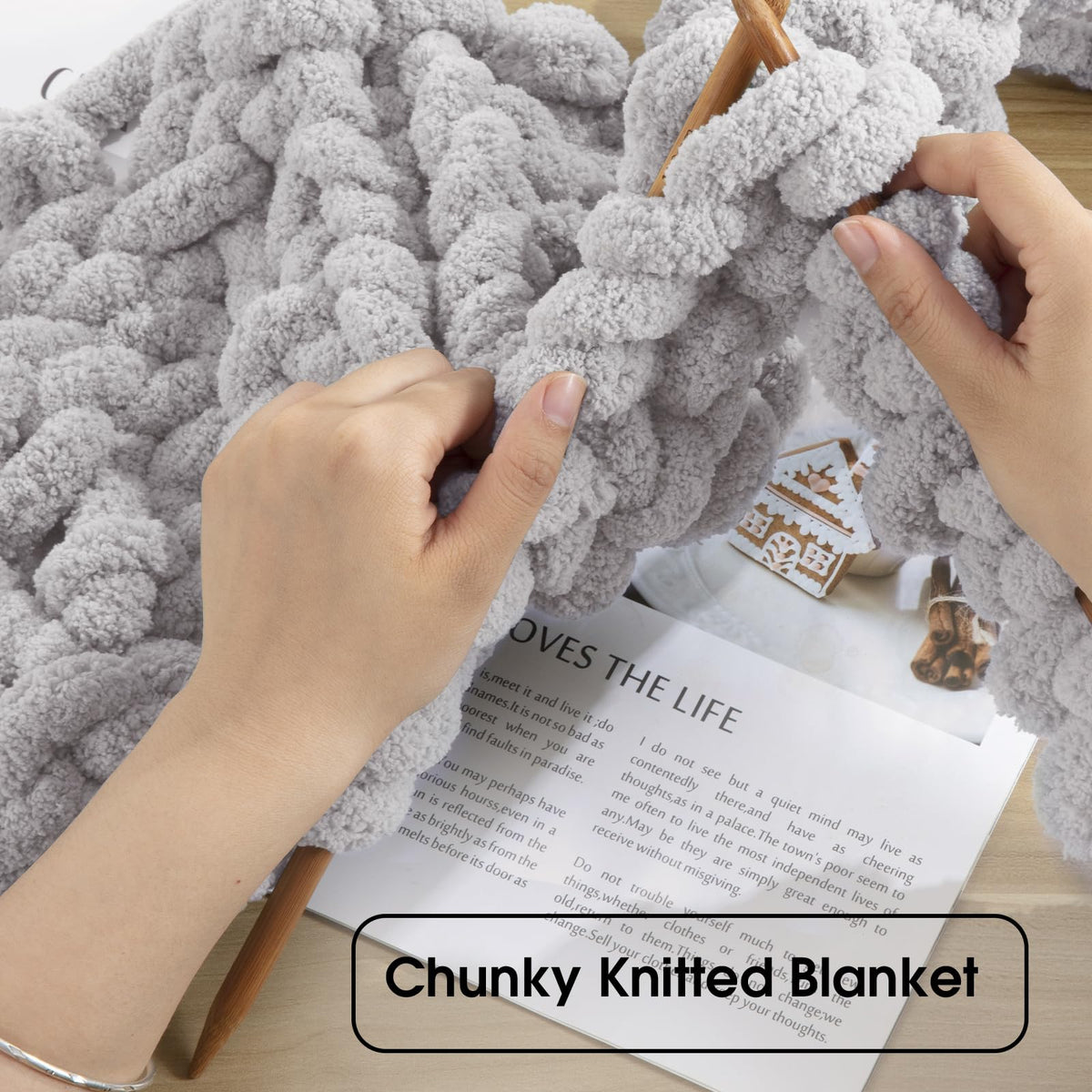HOMBYS Smoke Grey Chunky Chenille Yarn, 8 Skeins, 27 yd / 8 oz Each