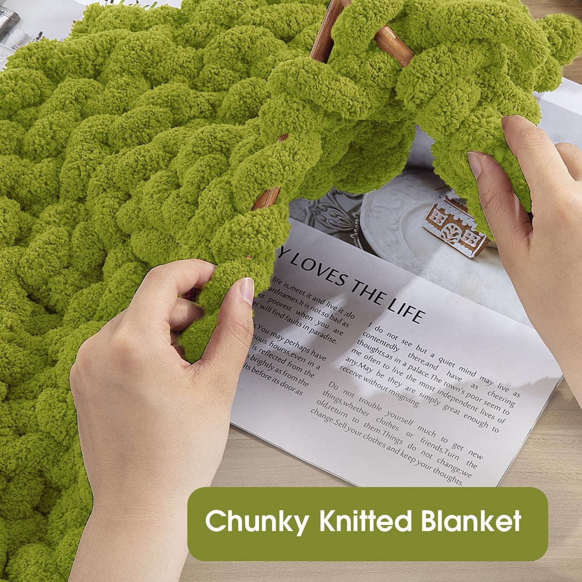 HOMBYS Olive Green Chunky Chenille Yarn, 8 Skeins, 27 yd / 8 oz Each