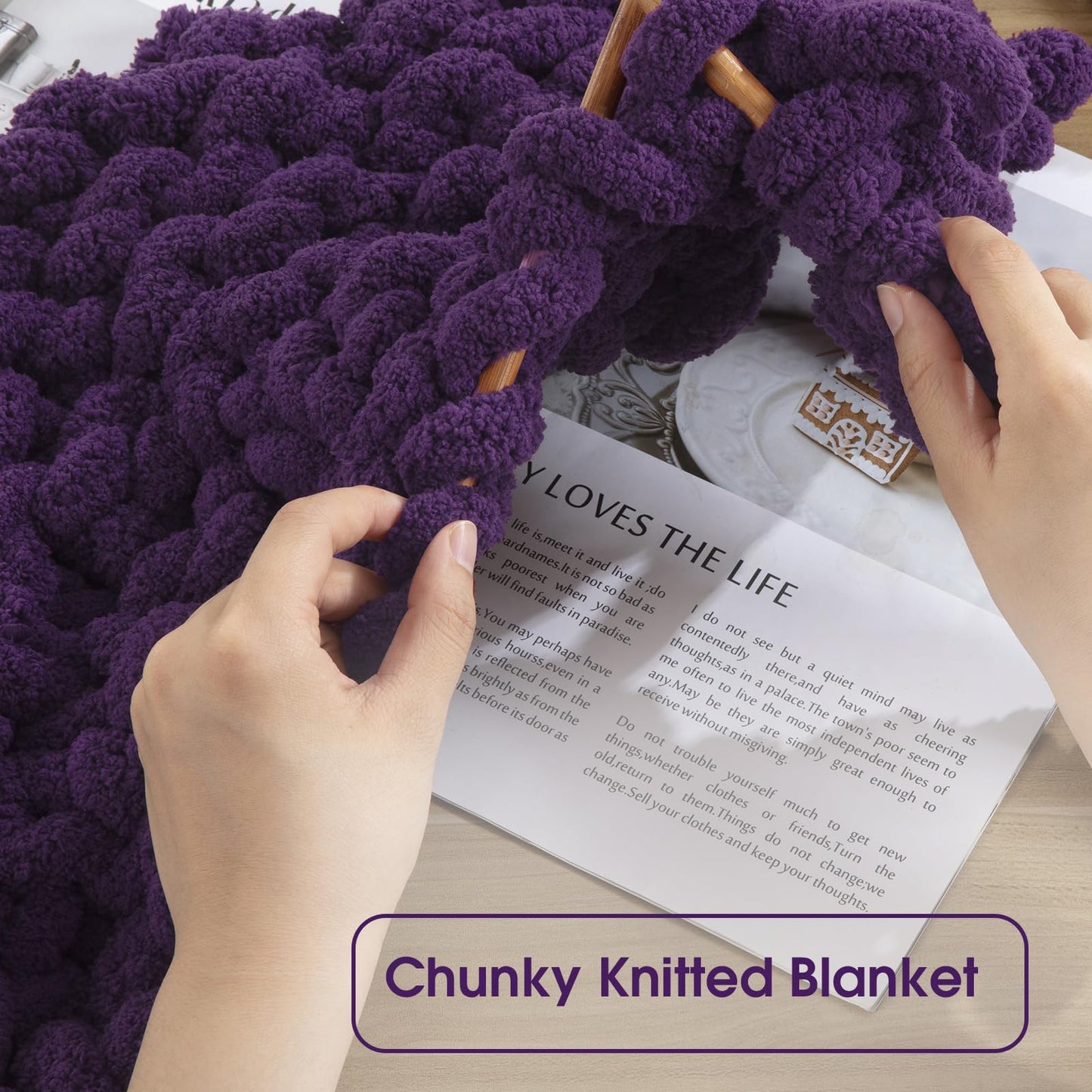HOMBYS Purple & Dark Purple Chunky Chenille Yarn, 8 Skeins, 27 yd / 8 oz Each