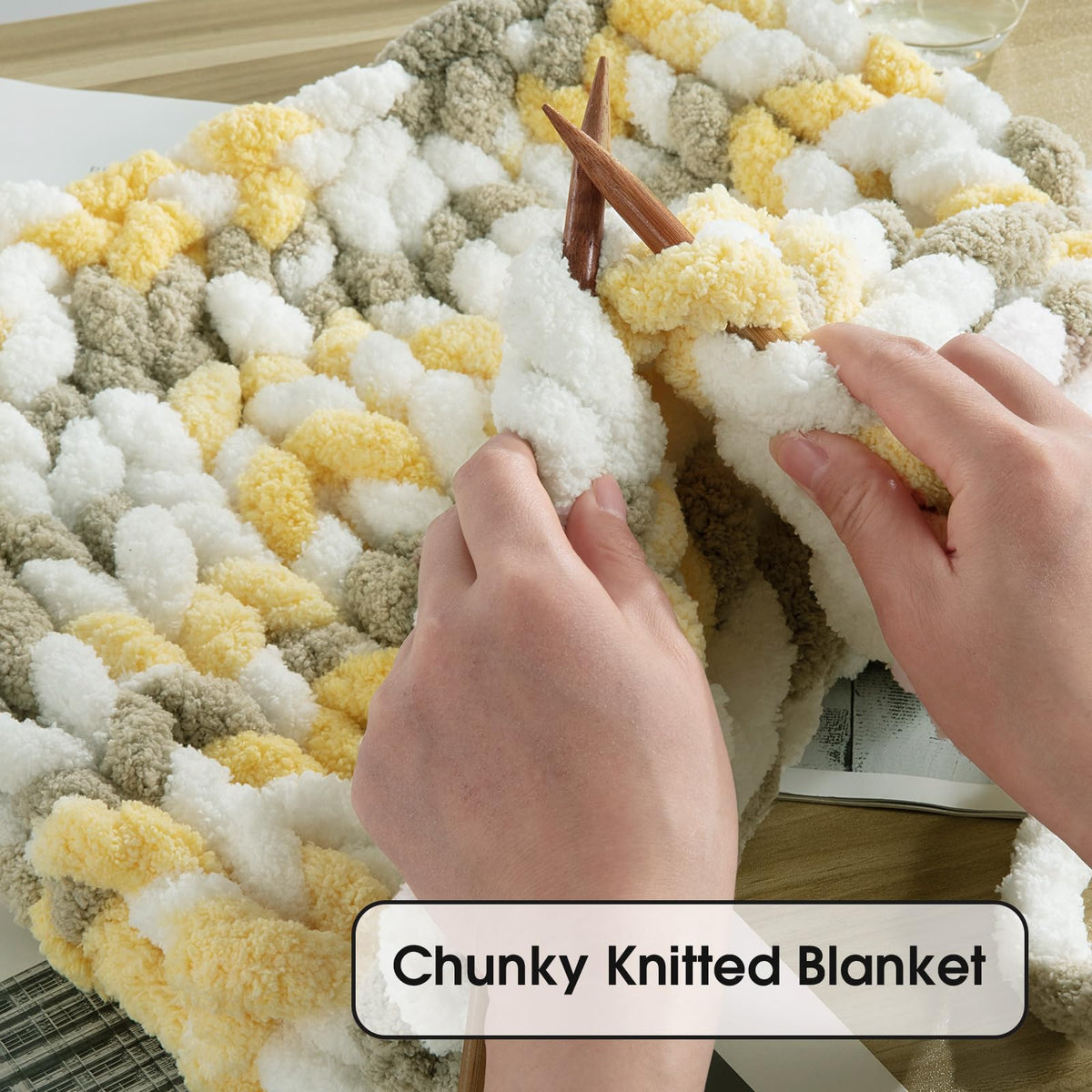 HOMBYS Yellow,grey,white Variegated Chunky Chenille Yarn, 8 Skeins, 26 yd / 7.5 oz Each
