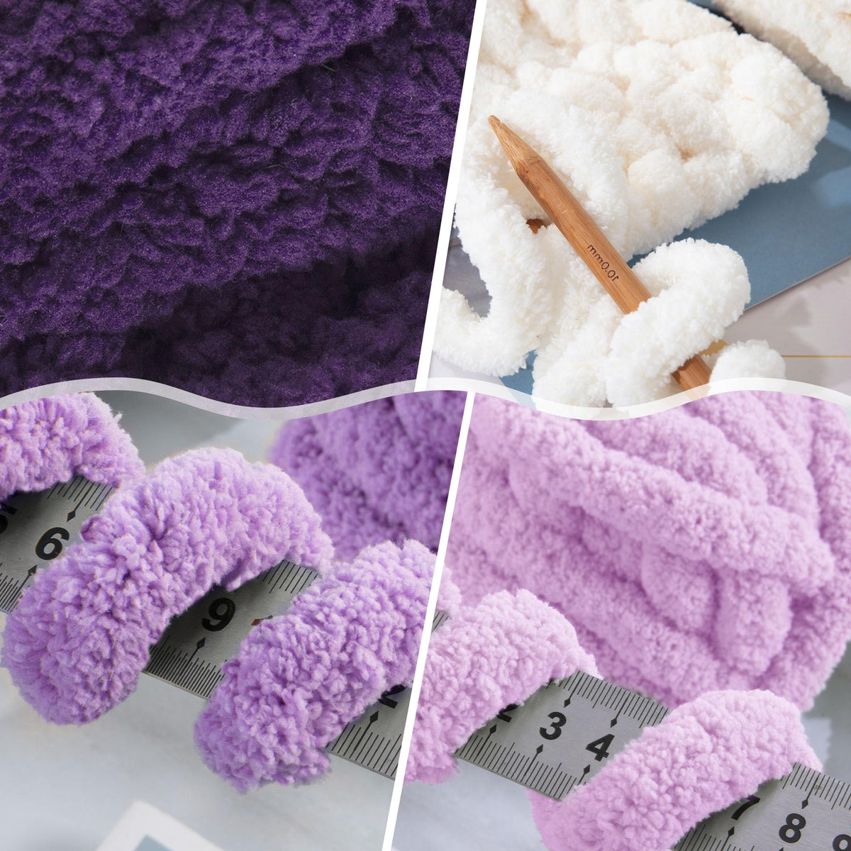 HOMBYS Purple Gradient + White Chunky Chenille Yarn, 8 Skeins, 27 yd / 8 oz Each