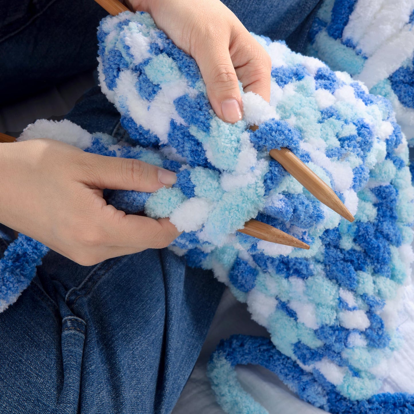 HOMBYS Blue,Sky Blue,White Variegated Chunky Chenille Yarn, 8 Skeins, 26 yd / 7.5 oz Each
