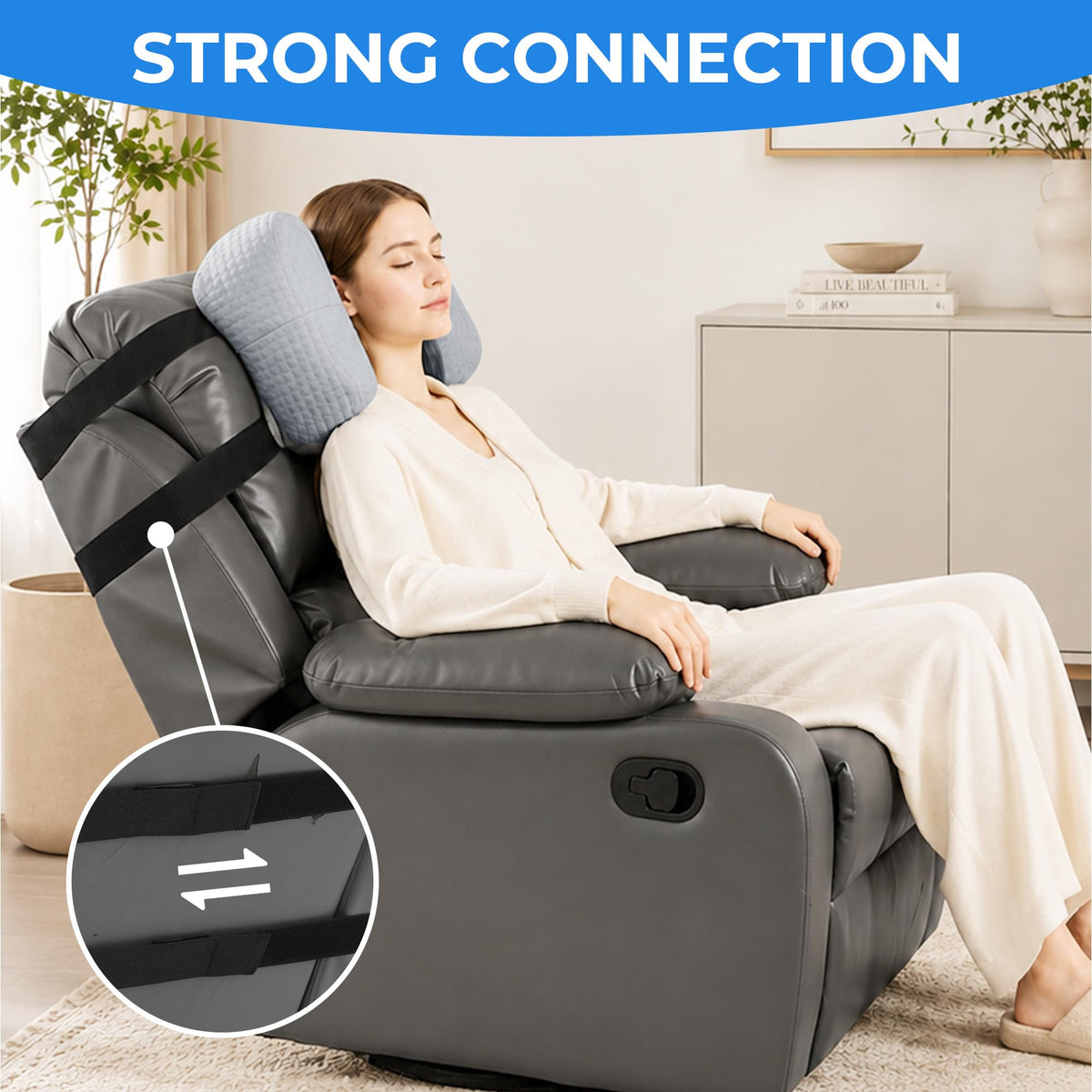 HOMBYS Recliner Head Pillow – Adjustable Shredded Memory Foam Neck Support with Washable Cover