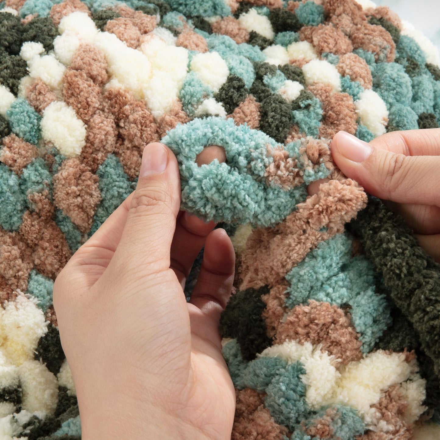 HOMBYS Green,White Multi Variegated Chunky Chenille Yarn, 8 Skeins, 26 yd / 7.5 oz Each