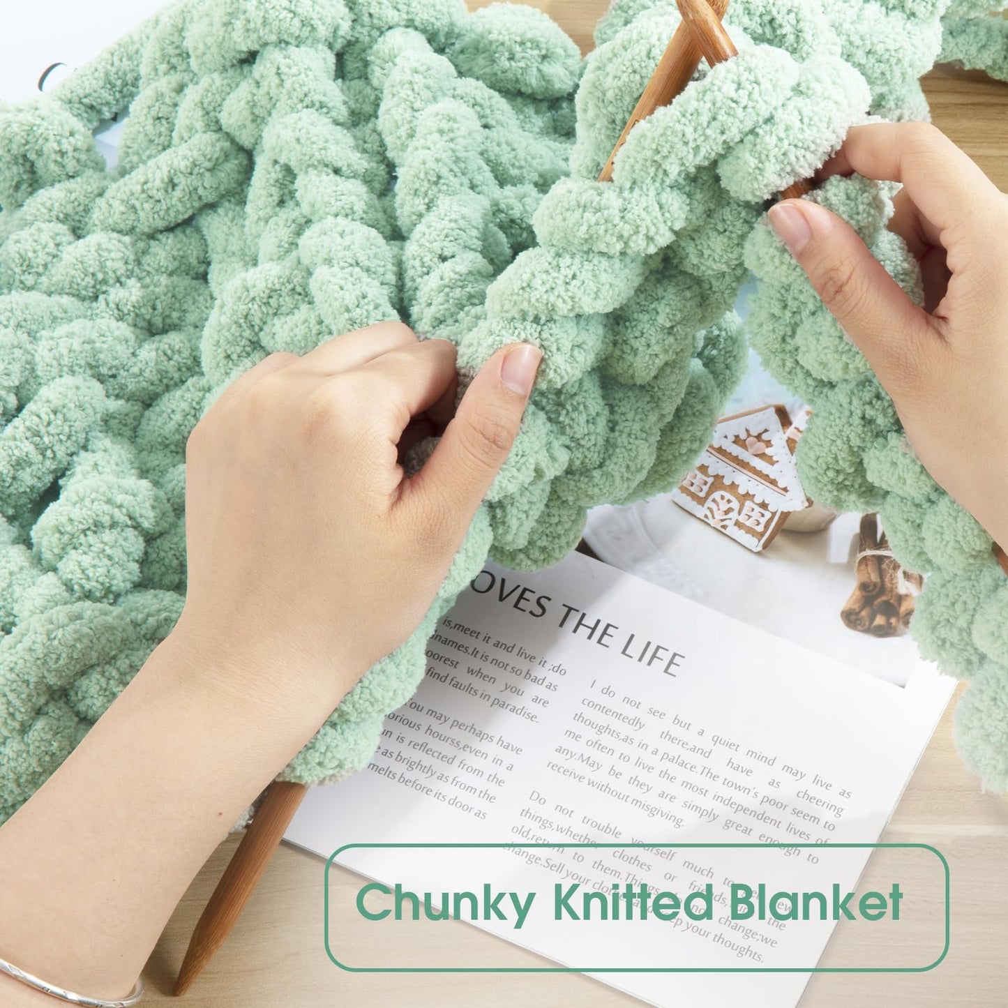 HOMBYS Mint Green Chunky Chenille Yarn, 8 Skeins, 27 yd / 8 oz Each
