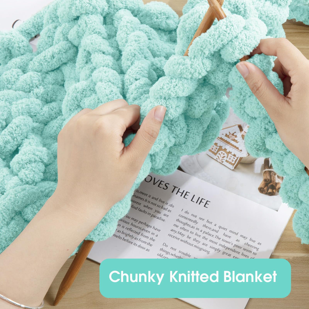 HOMBYS Light Blue Chunky Chenille Yarn, 8 Skeins, 27 yd / 8 oz Each