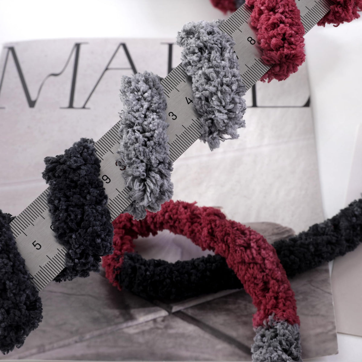 HOMBYS Wine Red,Black,Grey Variegated Chunky Chenille Yarn, 8 Skeins, 26 yd / 7.5 oz Each
