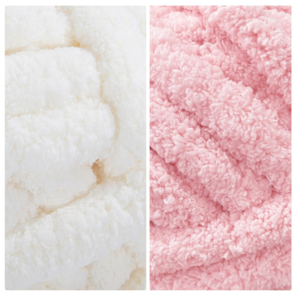 HOMBYS 4 Cream+ 4 Pink Chunky Chenille Yarn, 8 Skeins, 27 yd / 8 oz Each
