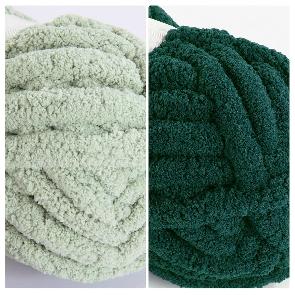 HOMBYS 4 Green & 4 Dark Green Chunky Chenille Yarn, 8 Skeins, 27 yd / 8 oz Each
