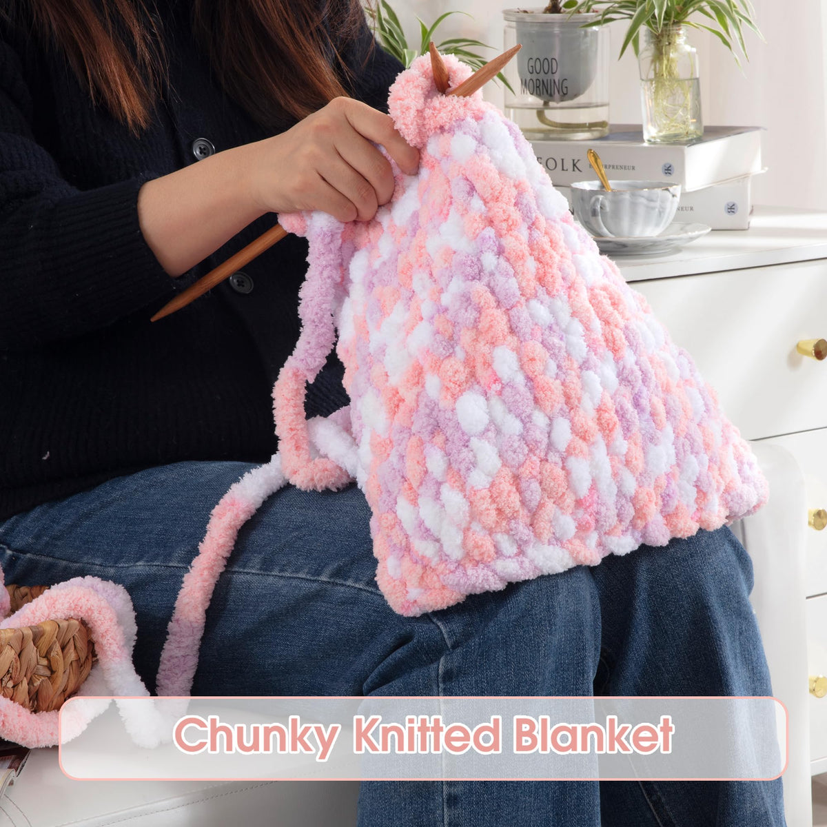 HOMBYS Pink,Purple Variegated Chunky Chenille Yarn, 8 Skeins, 26 yd / 7.5 oz Each
