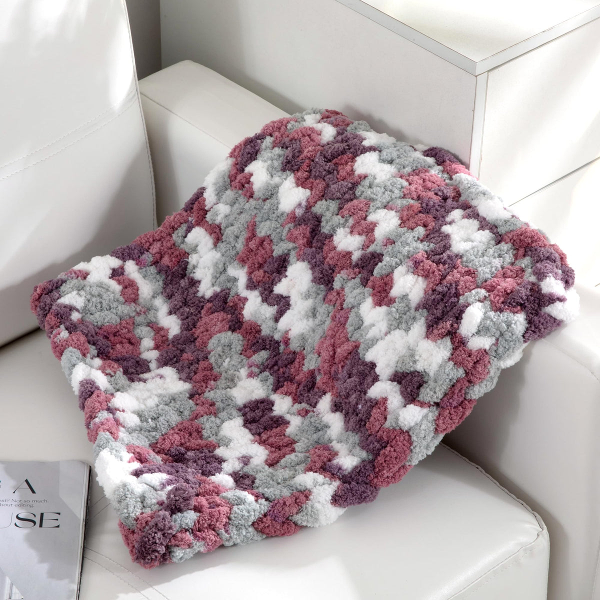 HOMBYS Red,Purple Variegated Chunky Chenille Yarn, 8 Skeins, 26 yd / 7.5 oz Each