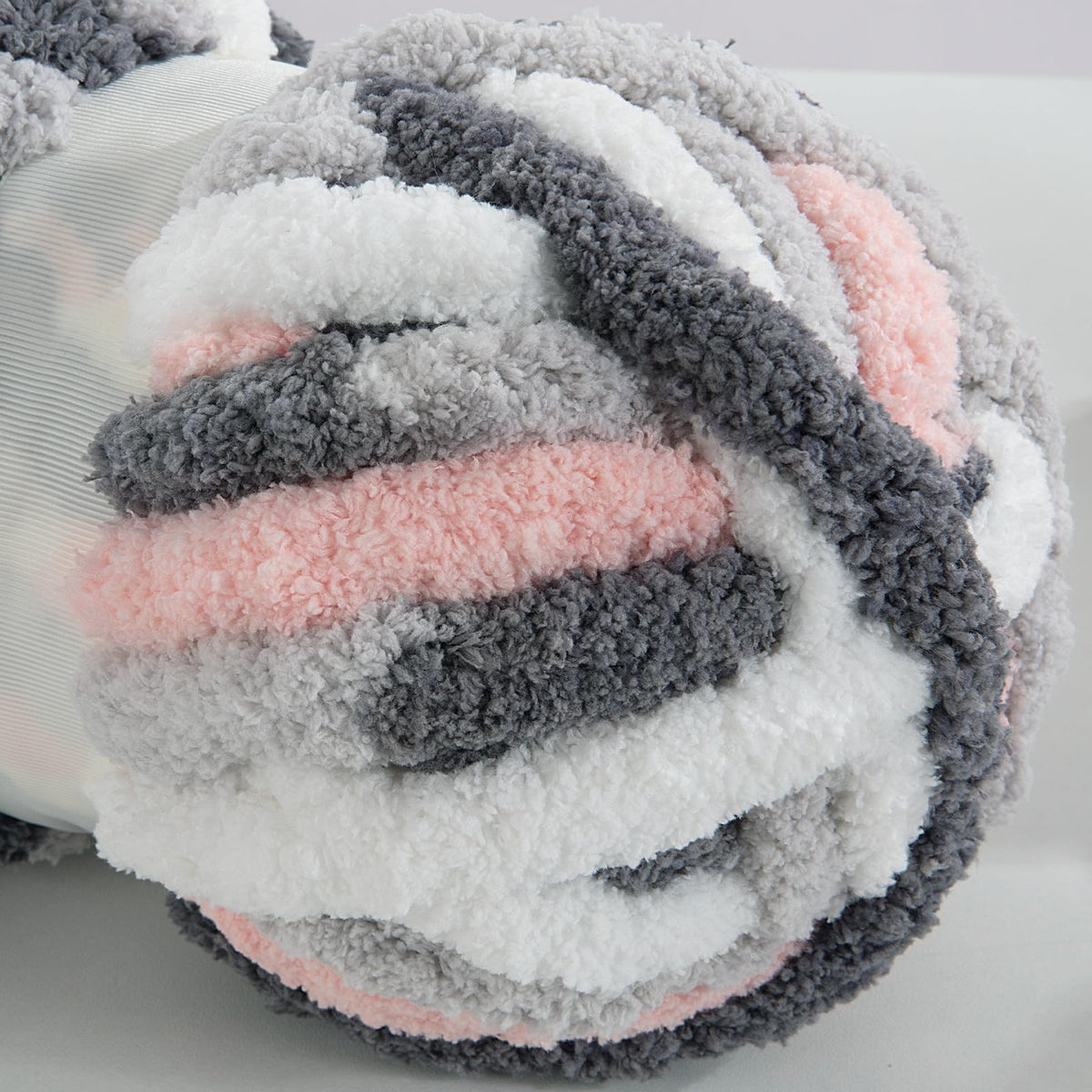 HOMBYS Dark Grey,Pink,White Variegated Chunky Chenille Yarn, 8 Skeins, 26 yd / 7.5 oz Each