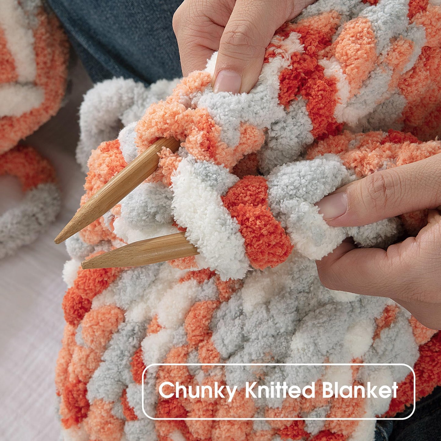 HOMBYS Orange,Light Grey,White Variegated Chunky Chenille Yarn, 8 Skeins, 26 yd / 7.5 oz Each
