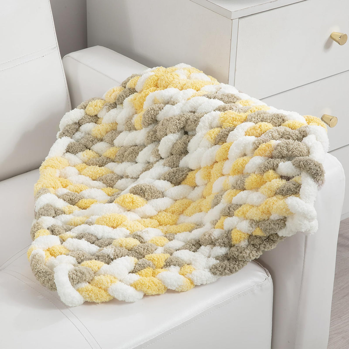 HOMBYS Yellow,grey,white Variegated Chunky Chenille Yarn, 8 Skeins, 26 yd / 7.5 oz Each