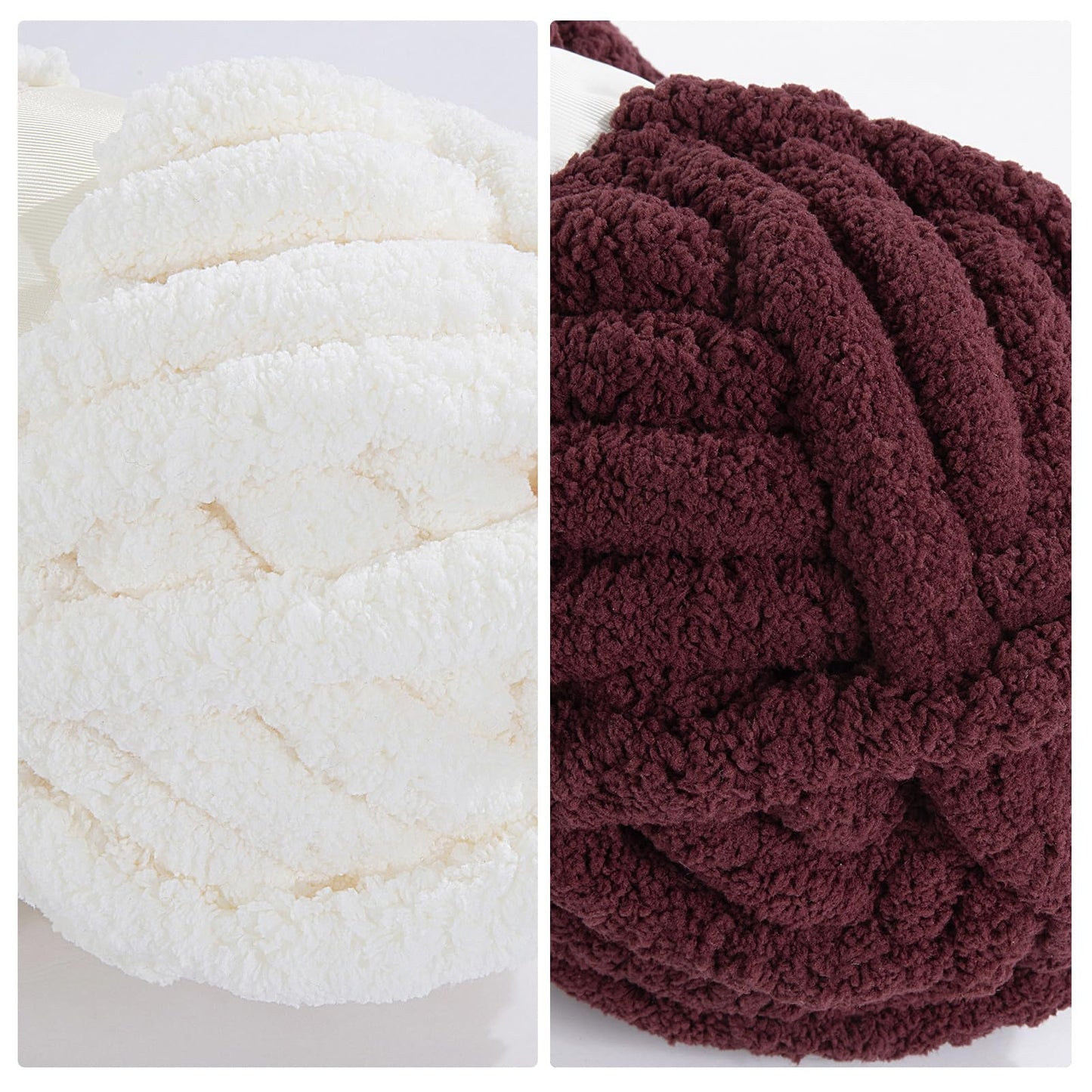 HOMBYS 4Cream+4 Wine Red Chunky Chenille Yarn, 8 Skeins, 27 yd / 8 oz Each