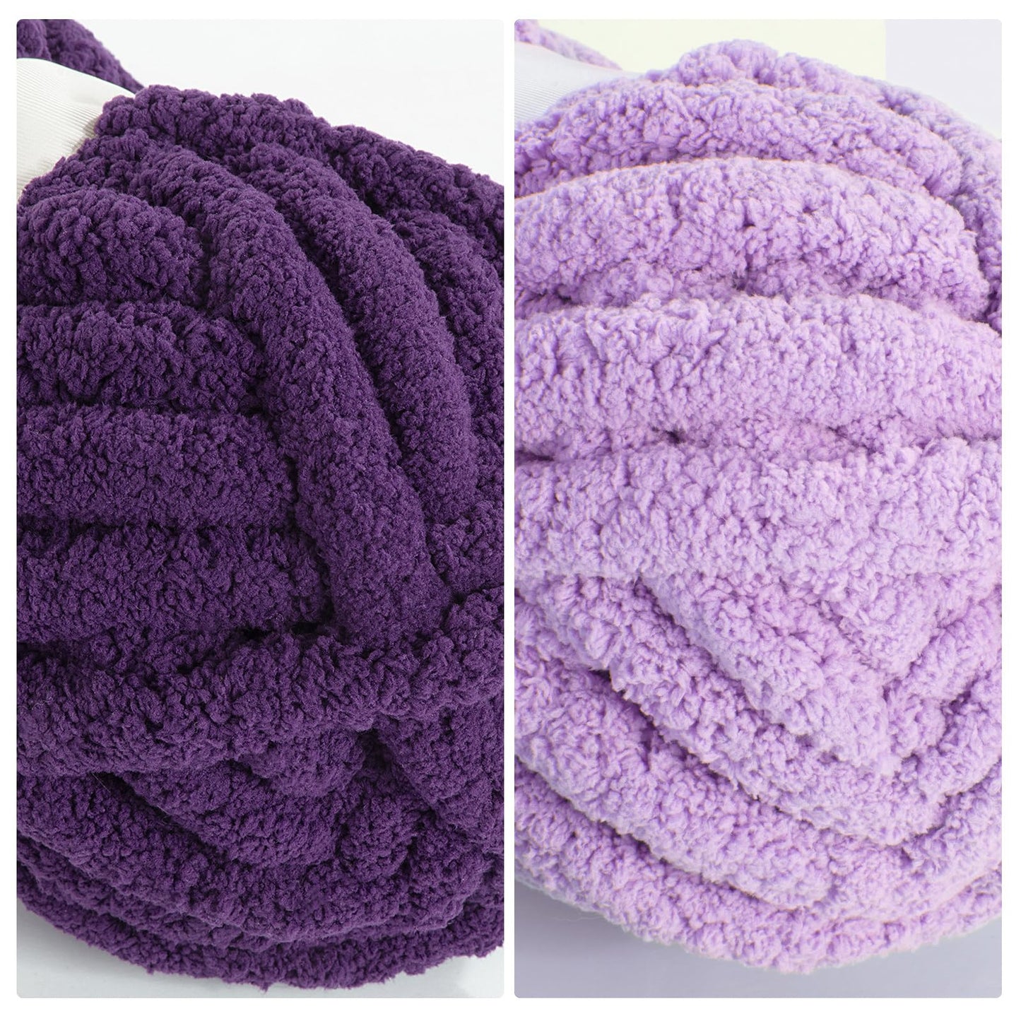 HOMBYS Purple & Dark Purple Chunky Chenille Yarn, 8 Skeins, 27 yd / 8 oz Each