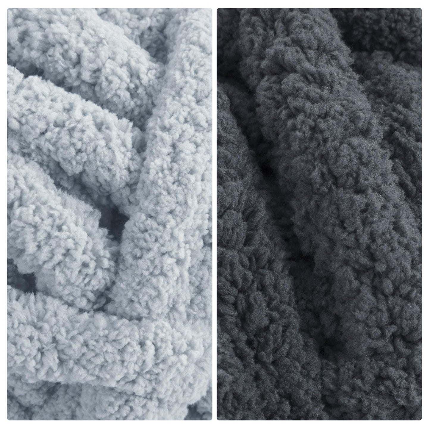 HOMBYS 4 Dark Grey+4 Grey Chunky Chenille Yarn, 8 Skeins, 27 yd / 8 oz Each