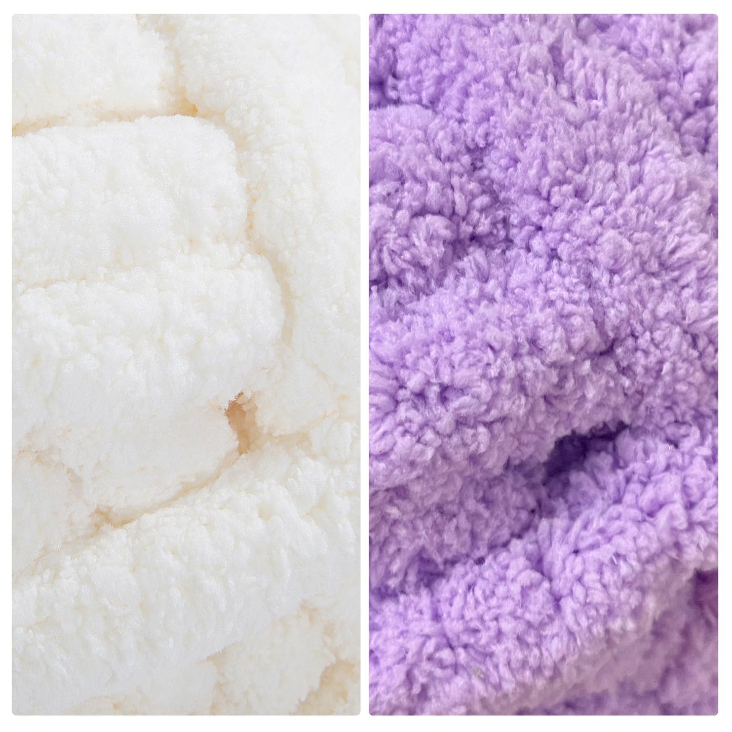 HOMBYS 4 Cream+4 Purple Chunky Chenille Yarn, 8 Skeins, 27 yd / 8 oz Each