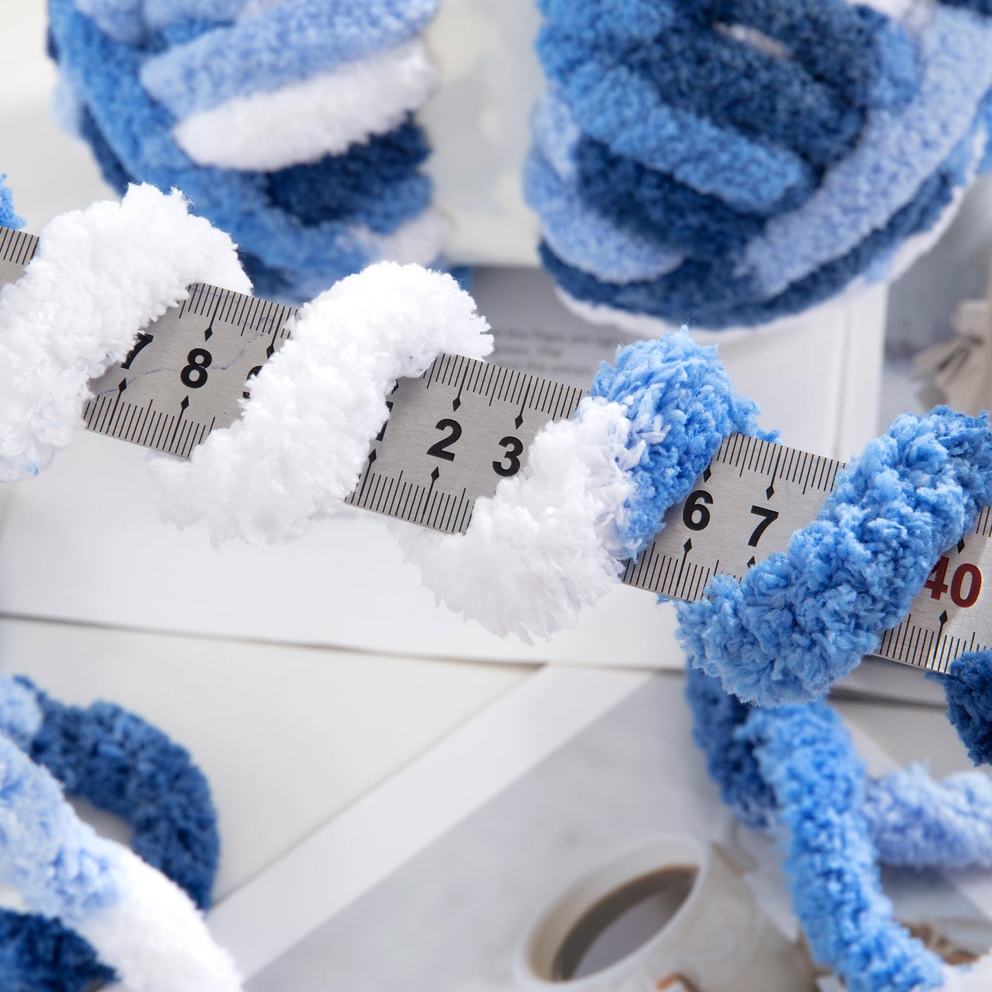 HOMBYS Blue,Light Blue,White Variegated Chunky Chenille Yarn, 8 Skeins, 26 yd / 7.5 oz Each