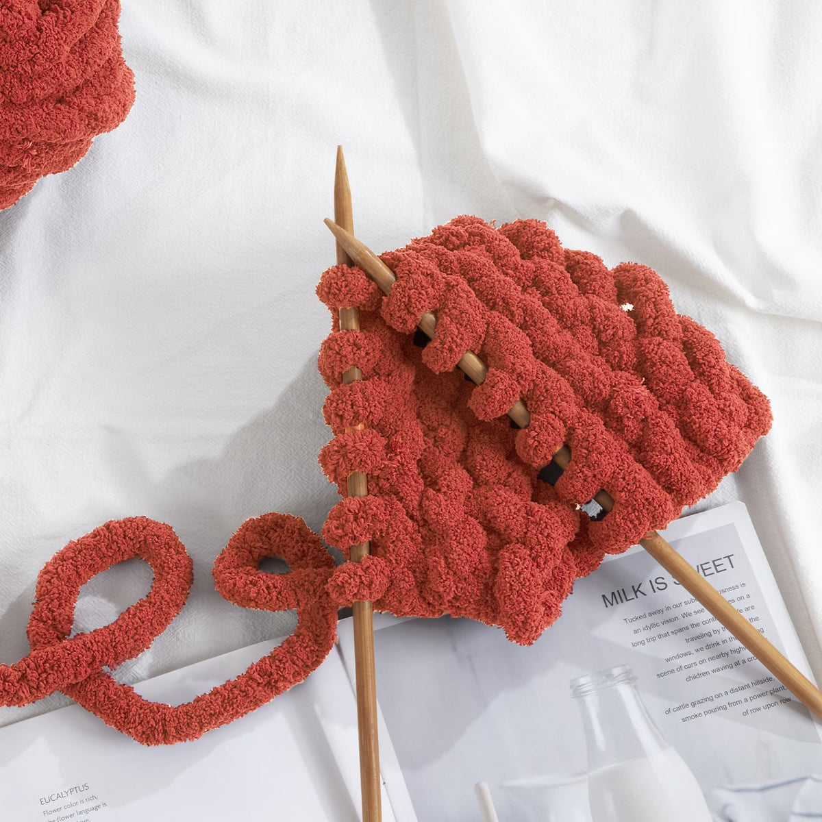 HOMBYS red Chunky Chenille Yarn, 8 Skeins, 27 yd / 8 oz Each