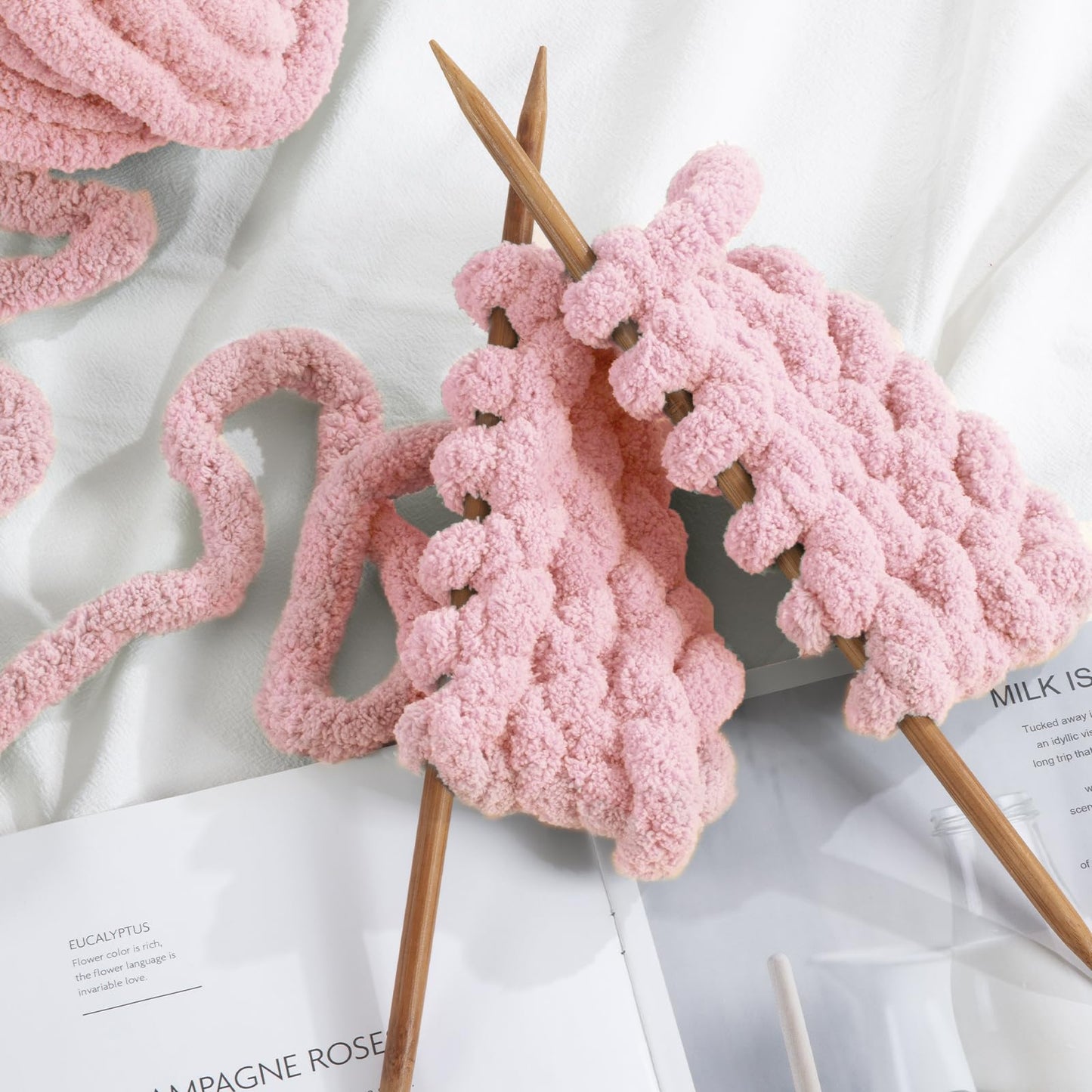 HOMBYS Pink Chunky Chenille Yarn, 8 Skeins, 27 yd / 8 oz Each