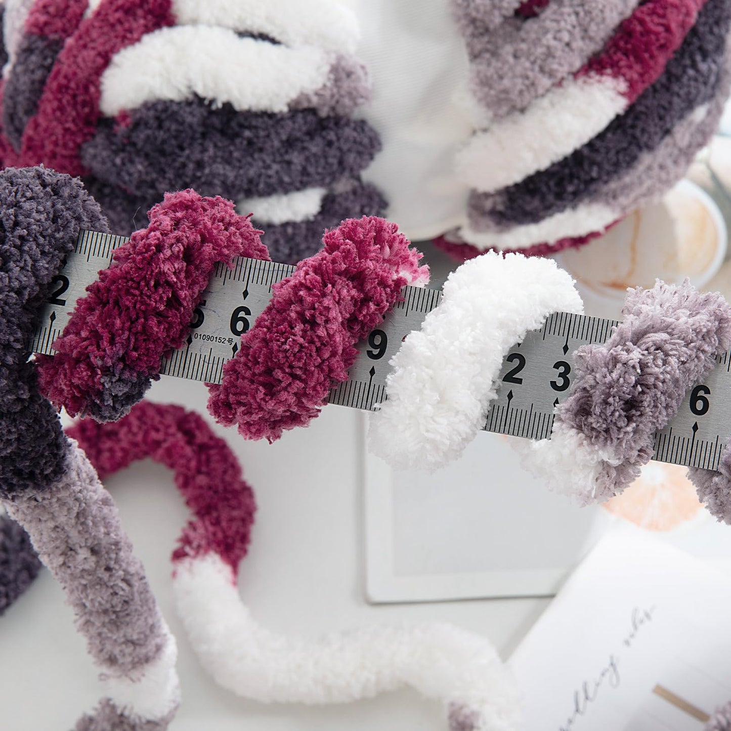 HOMBYS Wine Red,Grey,White Variegated Chunky Chenille Yarn, 8 Skeins, 26 yd / 7.5 oz Each