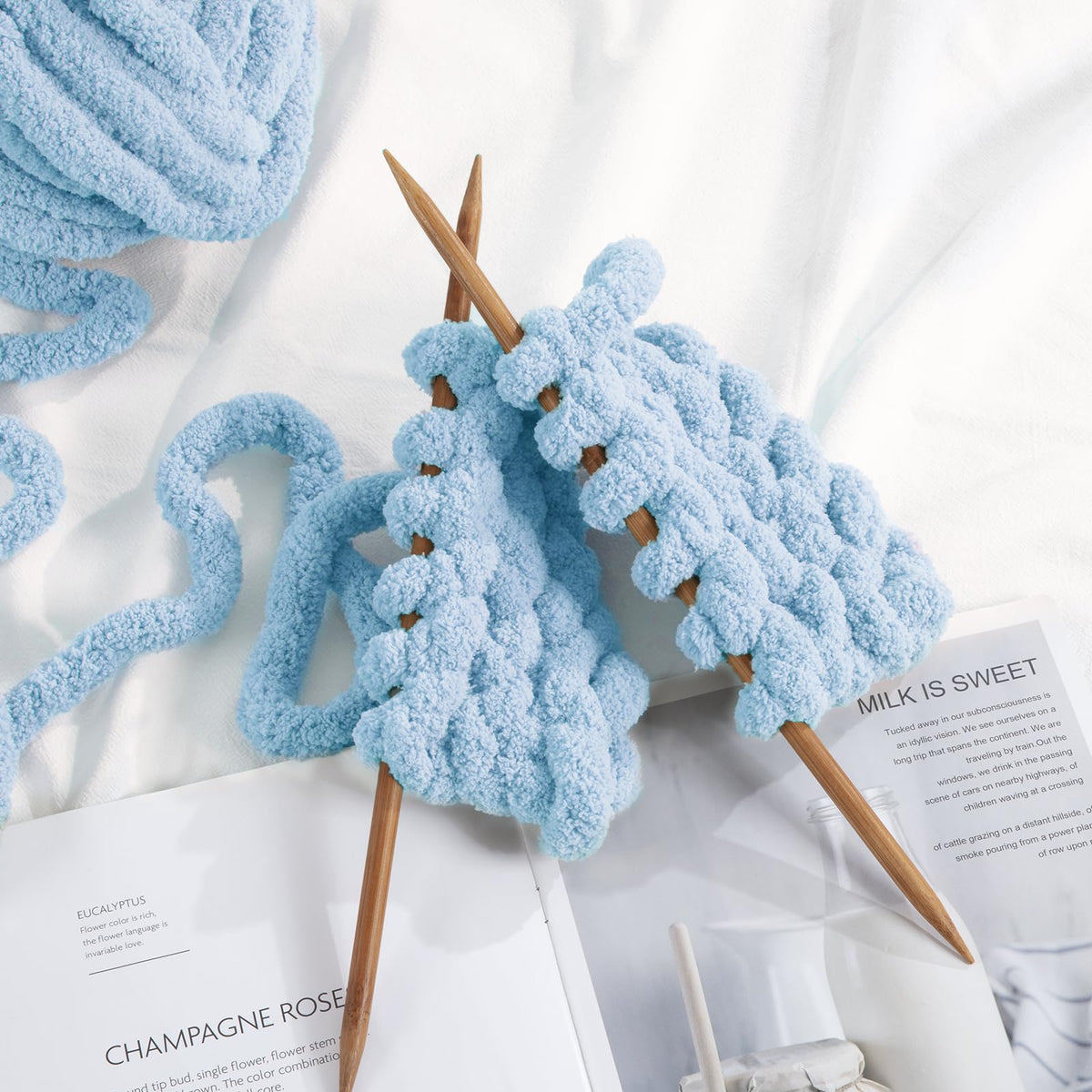 HOMBYS Sky blue Chunky Chenille Yarn, 8 Skeins, 27 yd / 8 oz Each