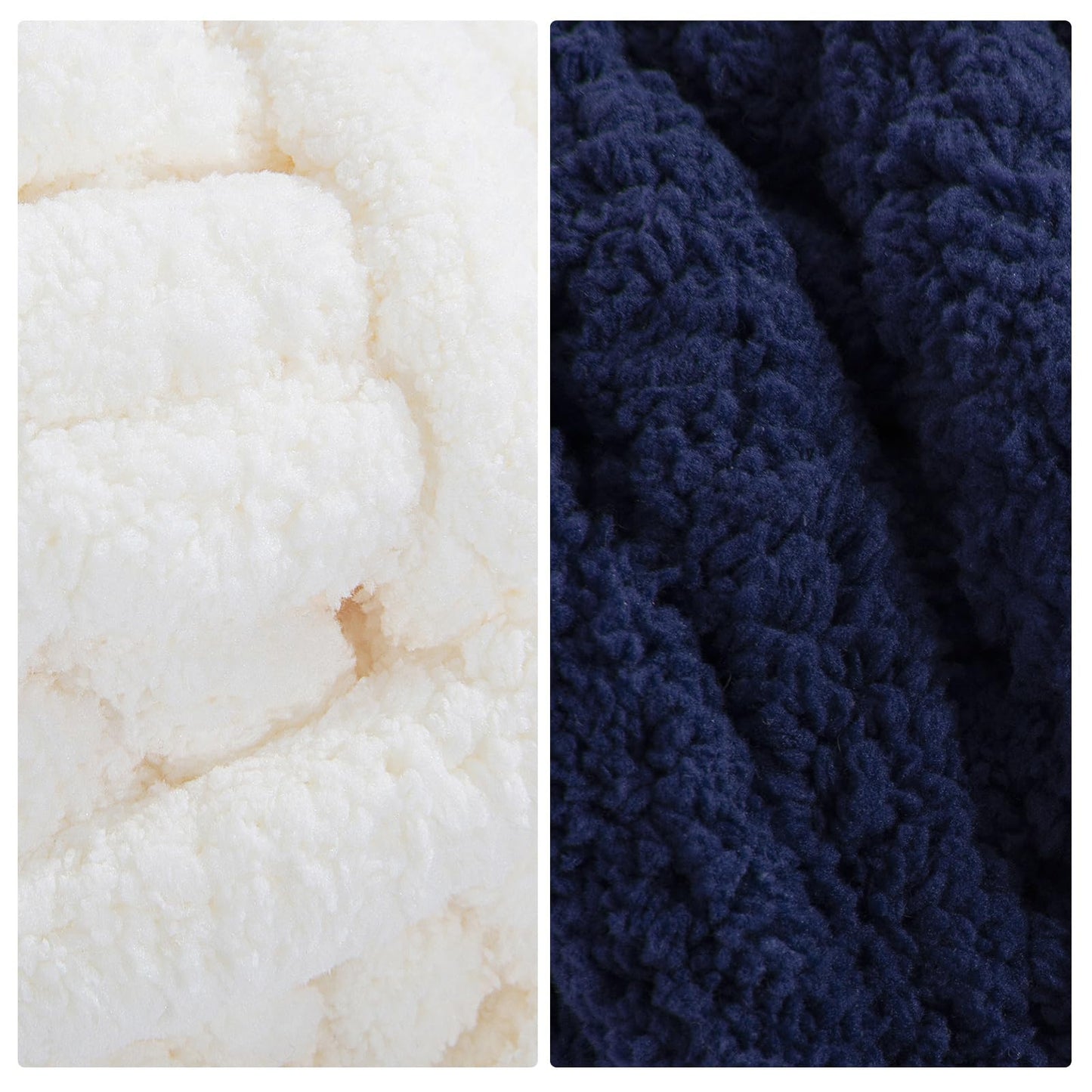 HOMBYS 4 Cream+ 4 Navy Blue Chunky Chenille Yarn, 8 Skeins, 27 yd / 8 oz Each