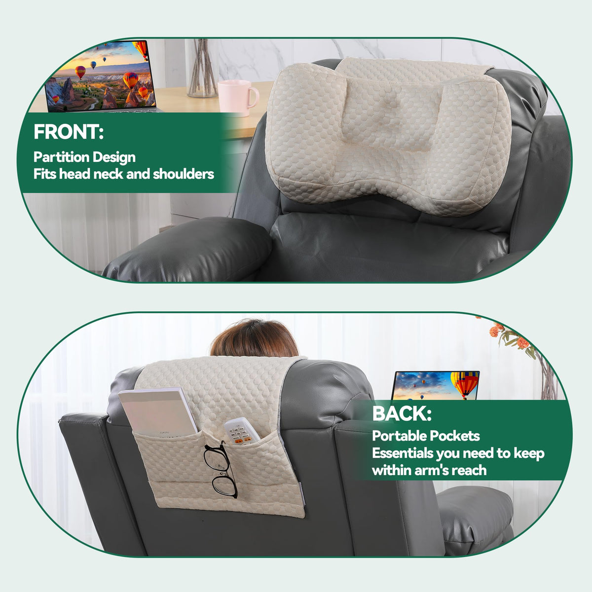HOMBYS Neck Pillow for Recliners – Cervical Support Headrest Cushion with Pocket