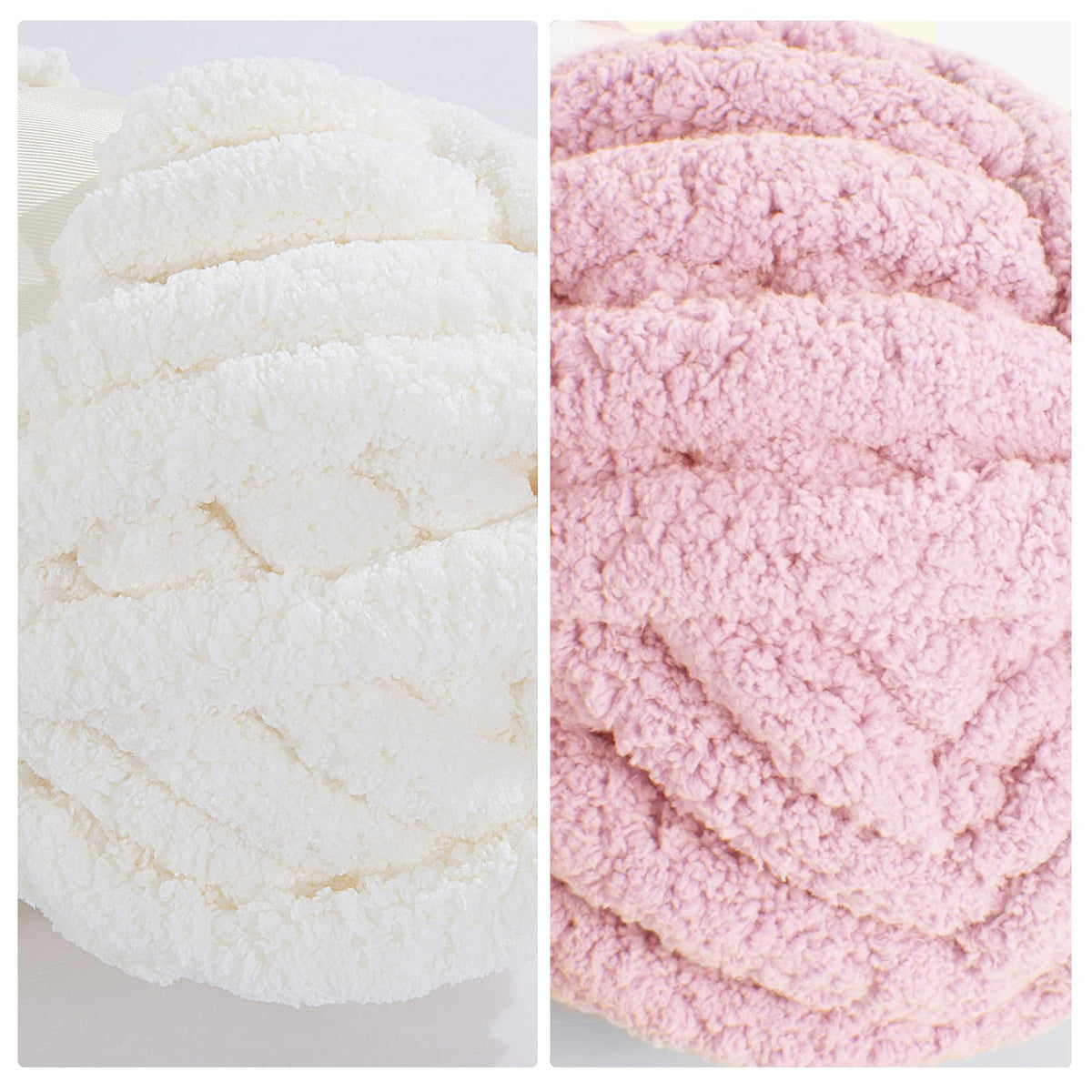 HOMBYS 4 Cream+ 4 Pink Chunky Chenille Yarn, 8 Skeins, 27 yd / 8 oz Each
