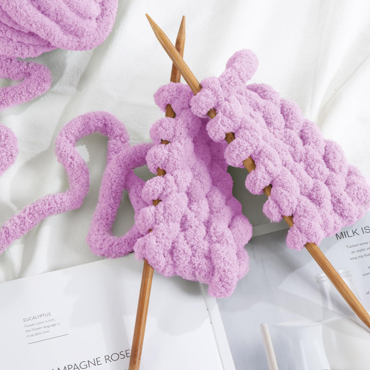 HOMBYS Light Purple Chunky Chenille Yarn, 8 Skeins, 27 yd / 8 oz Each