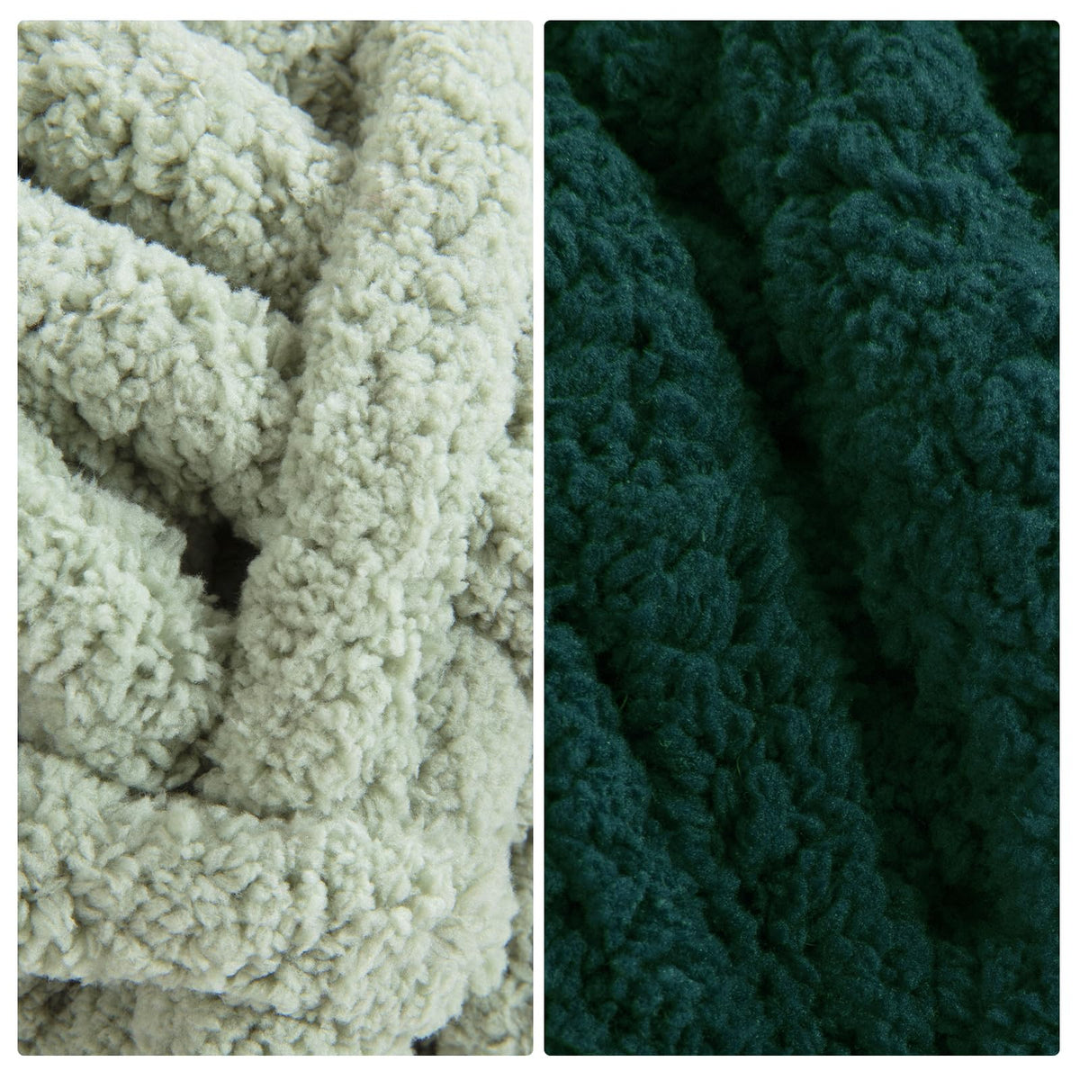 HOMBYS 4 Green & 4 Dark Green Chunky Chenille Yarn, 8 Skeins, 27 yd / 8 oz Each