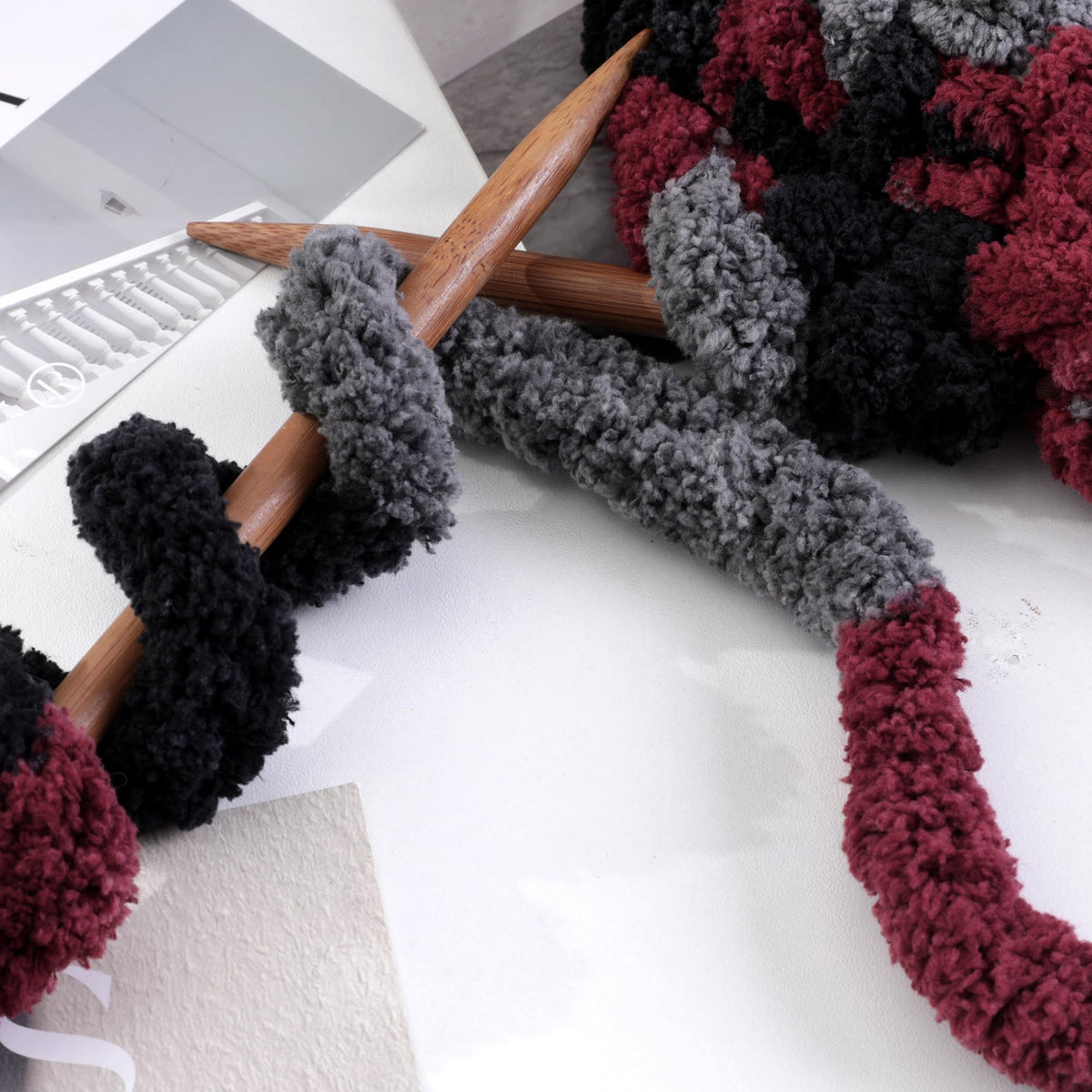 HOMBYS Wine Red,Black,Grey Variegated Chunky Chenille Yarn, 8 Skeins, 26 yd / 7.5 oz Each