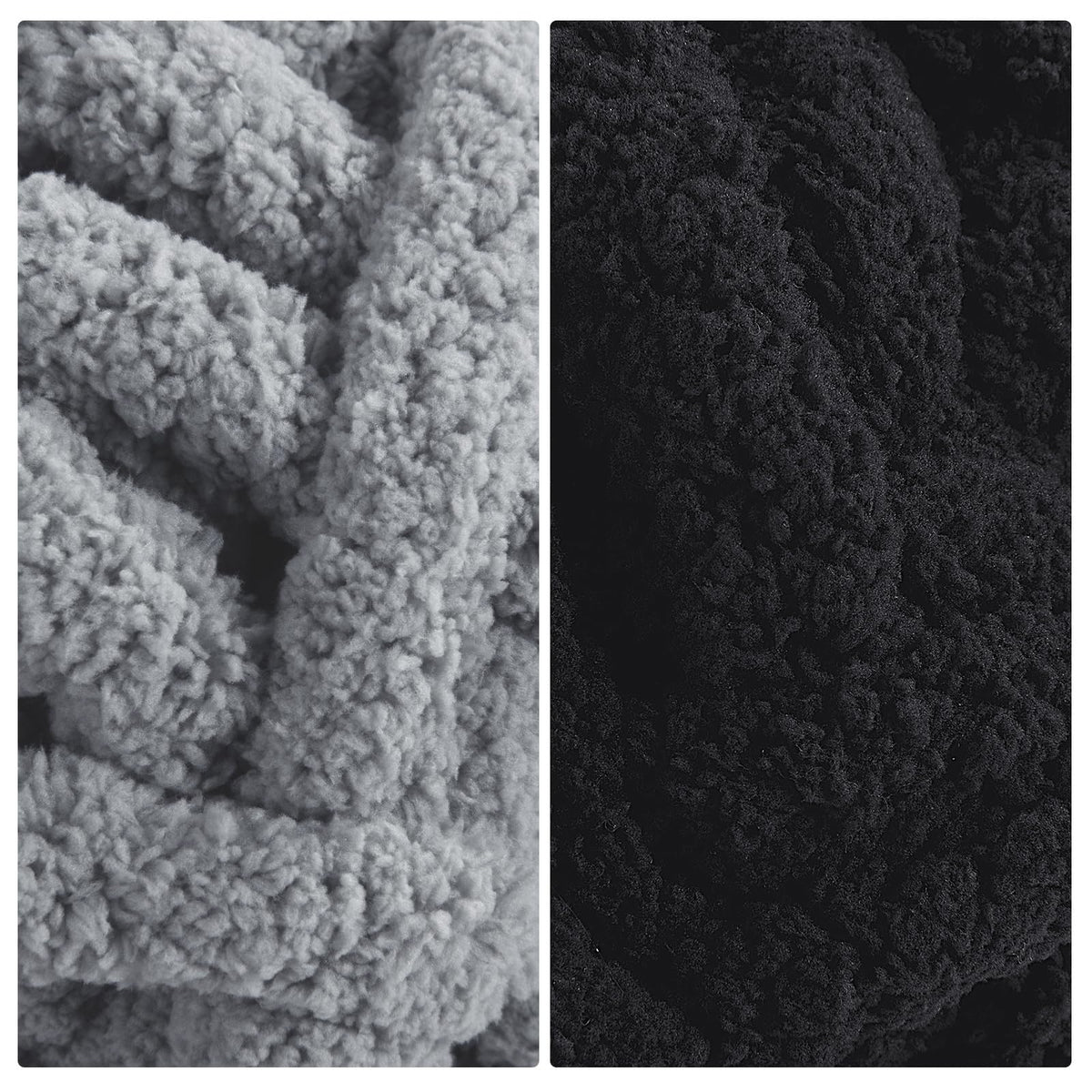 HOMBYS 4 Black +4 Medium Grey Chunky Chenille Yarn, 8 Skeins, 27 yd / 8 oz Each