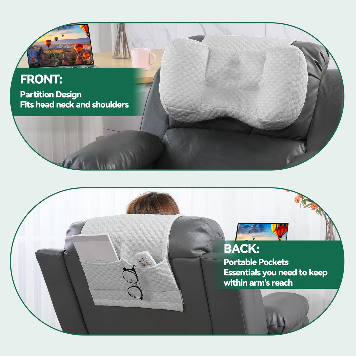 HOMBYS Neck Pillow for Recliners – Cervical Support Headrest Cushion with Pocket