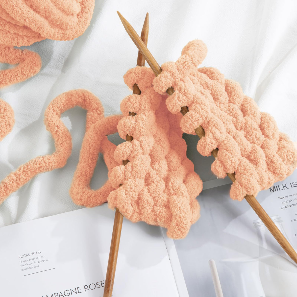 HOMBYS Apricot Pink Chunky Chenille Yarn, 8 Skeins, 27 yd / 8 oz Each