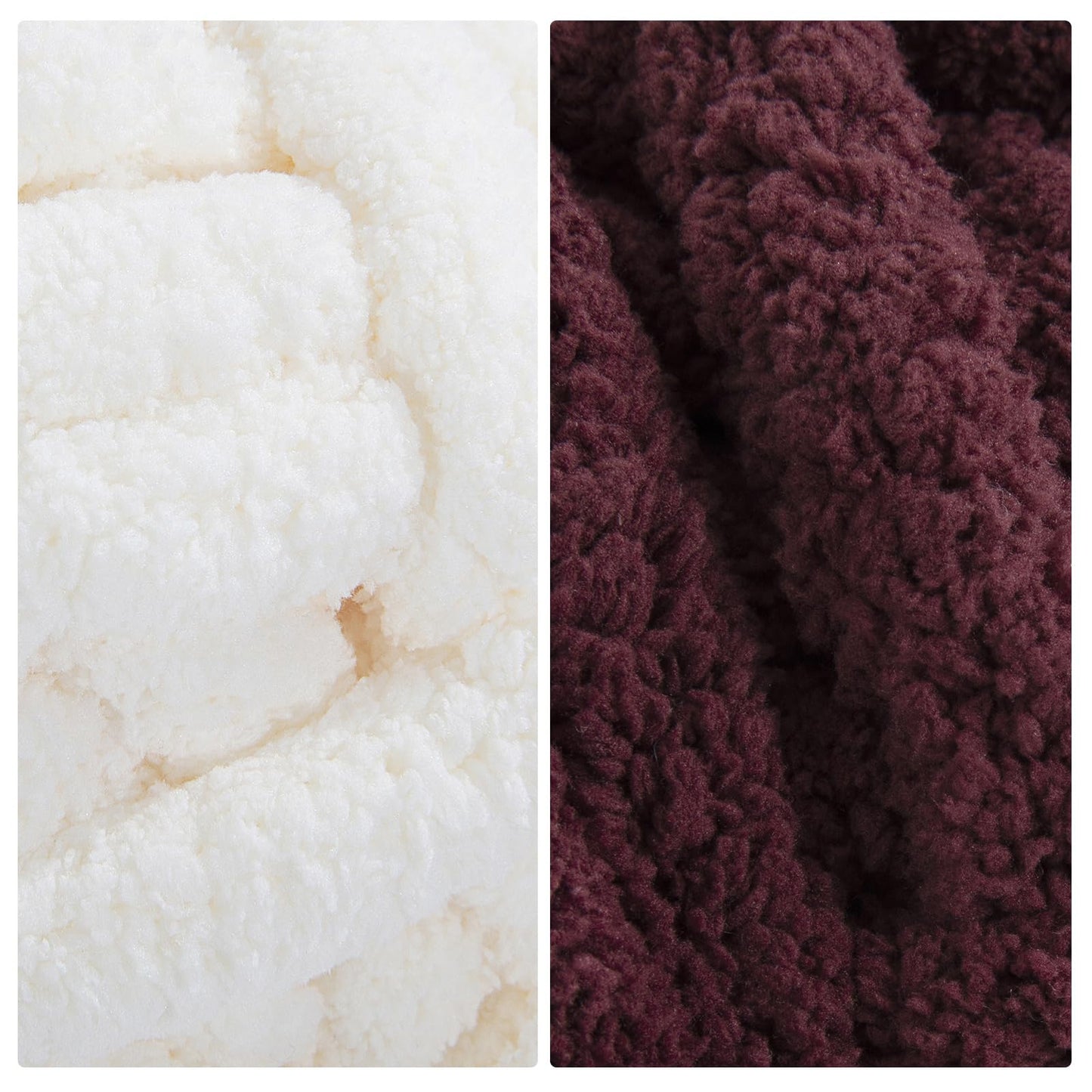 HOMBYS 4Cream+4 Wine Red Chunky Chenille Yarn, 8 Skeins, 27 yd / 8 oz Each