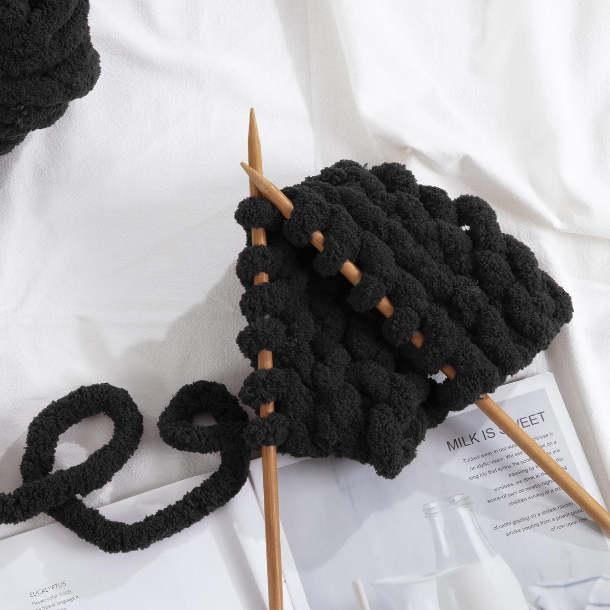 HOMBYS black Chunky Chenille Yarn, 8 Skeins, 27 yd / 8 oz Each