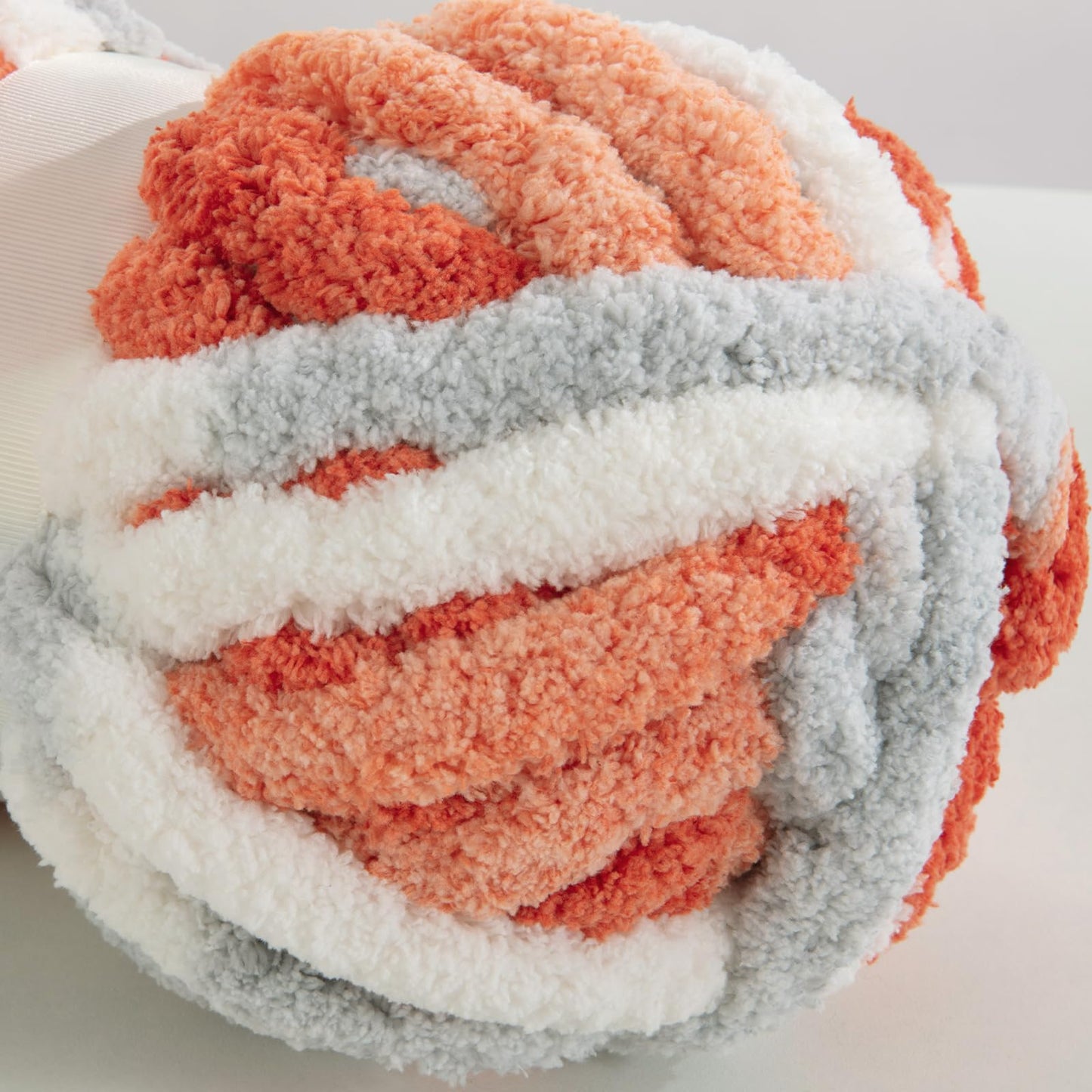 HOMBYS Orange,Light Grey,White Variegated Chunky Chenille Yarn, 8 Skeins, 26 yd / 7.5 oz Each