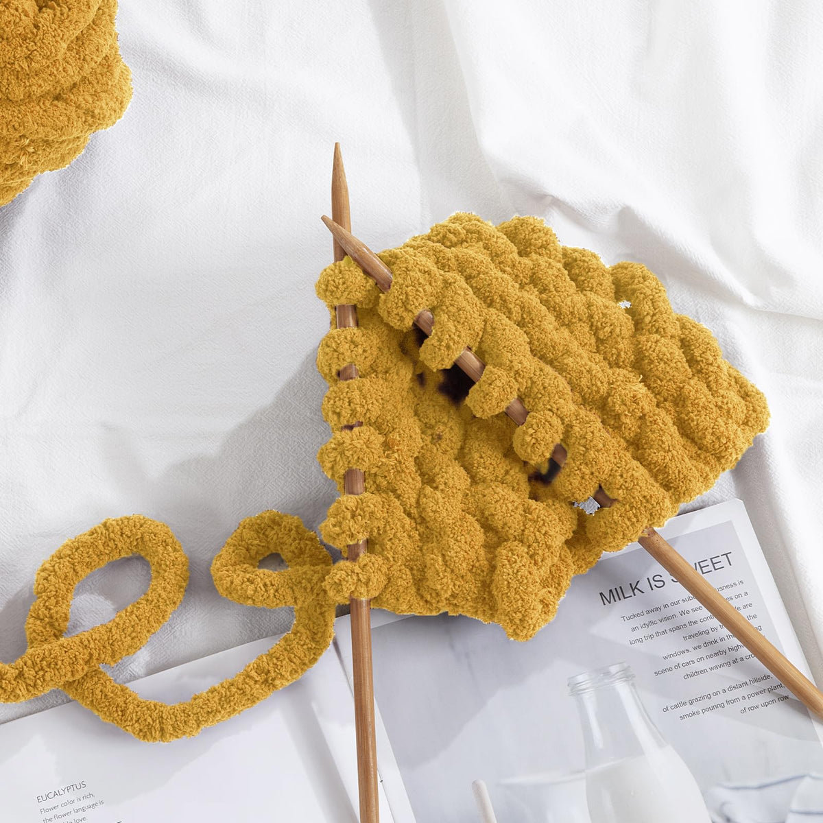 HOMBYS Mustard Yellow Chunky Chenille Yarn, 8 Skeins, 27 yd / 8 oz Each