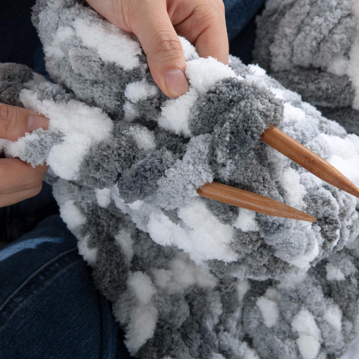 HOMBYS Dark Grey,Grey,White Variegated Chunky Chenille Yarn, 8 Skeins, 26 yd / 7.5 oz Each