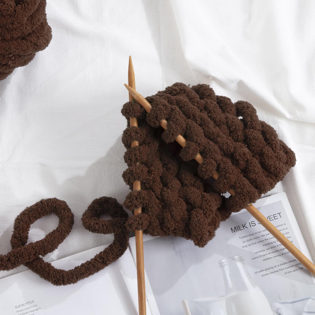 HOMBYS Dark Coffee Chunky Chenille Yarn, 8 Skeins, 27 yd / 8 oz Each