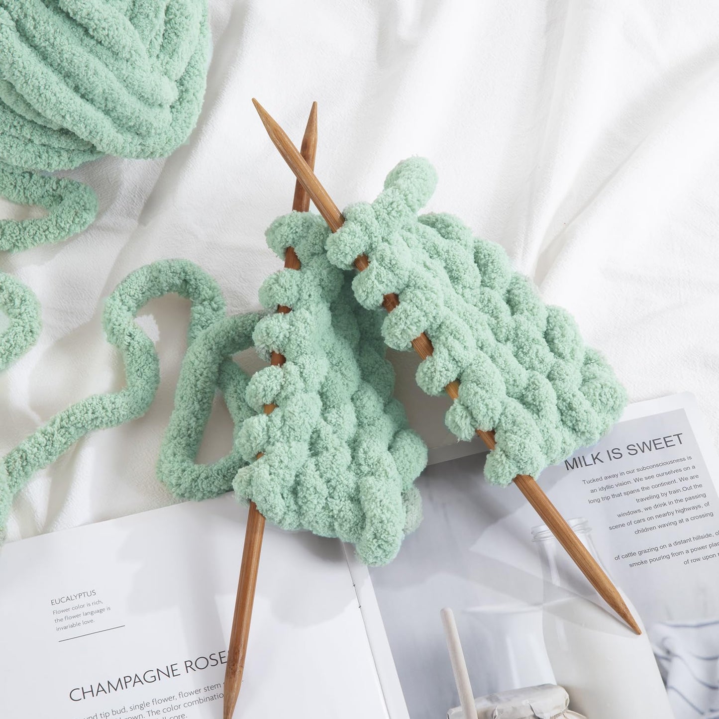 HOMBYS Mint Green Chunky Chenille Yarn, 8 Skeins, 27 yd / 8 oz Each