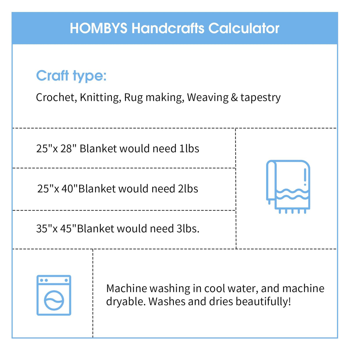 HOMBYS 4 Cream+ 4 Sky Blue Chunky Chenille Yarn, 8 Skeins, 27 yd / 8 oz Each