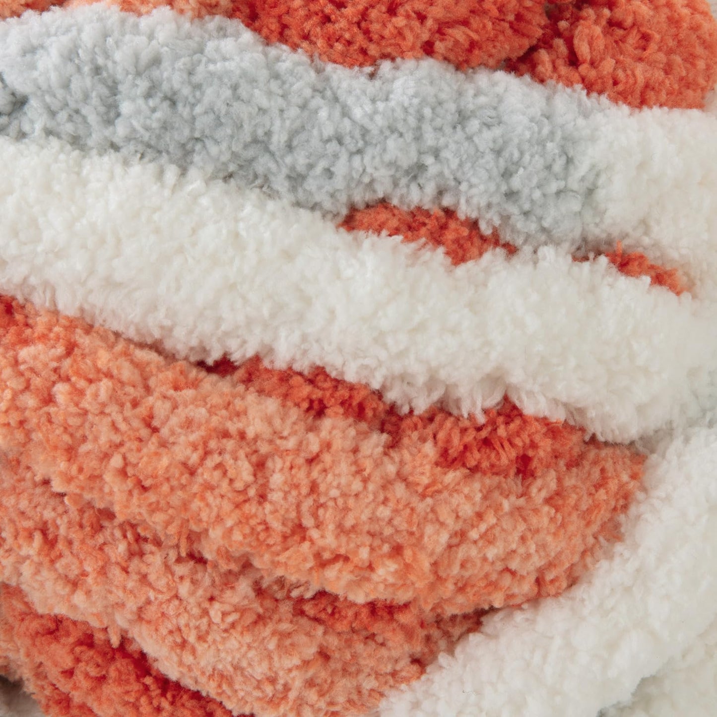 HOMBYS Orange,Light Grey,White Variegated Chunky Chenille Yarn, 8 Skeins, 26 yd / 7.5 oz Each