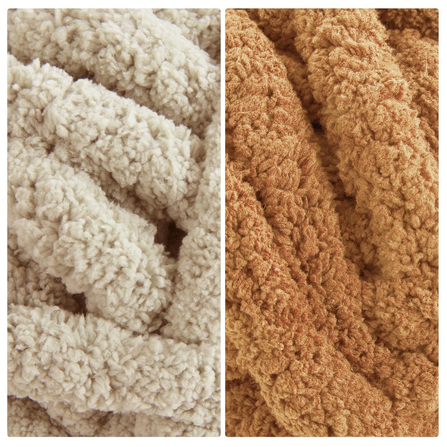 HOMBYS 4 Khaki & 4 Coffee Chunky Chenille Yarn, 8 Skeins, 27 yd / 8 oz Each