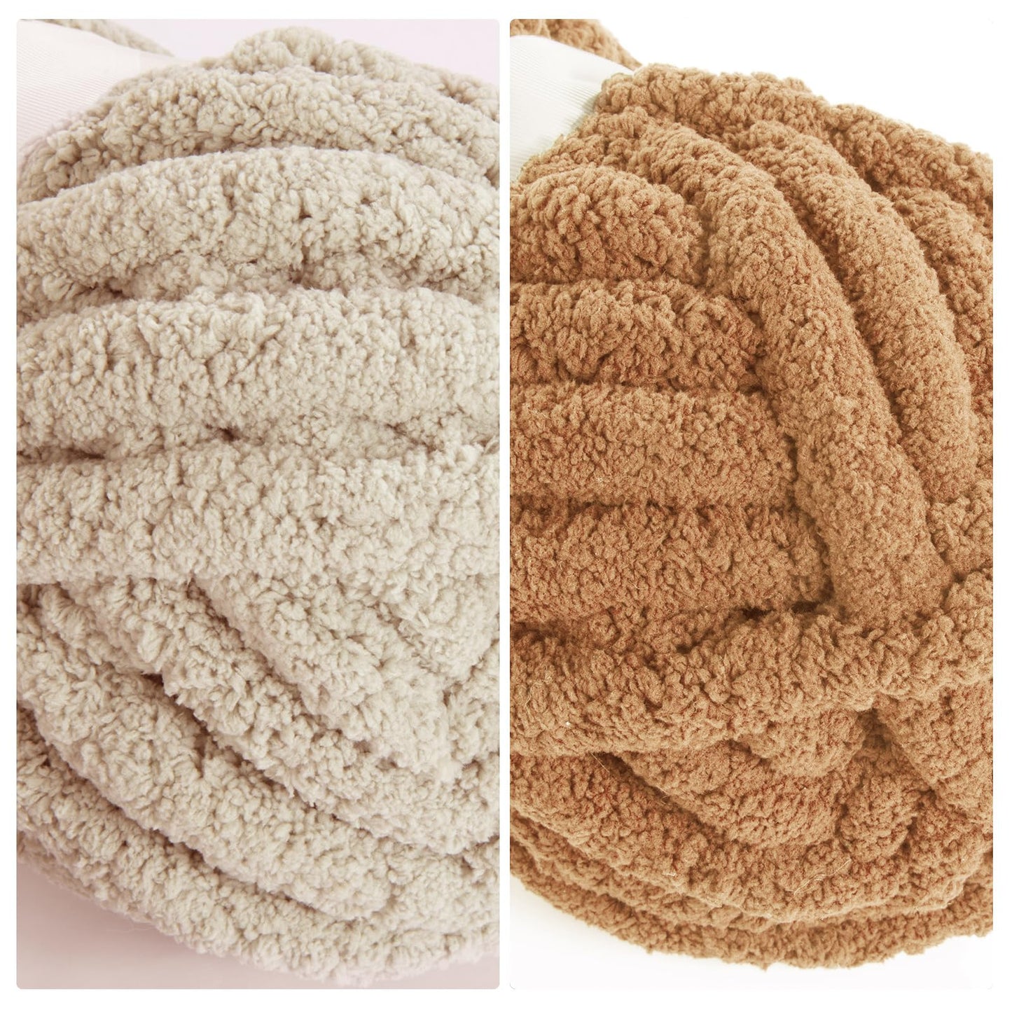 HOMBYS 4 Khaki & 4 Coffee Chunky Chenille Yarn, 8 Skeins, 27 yd / 8 oz Each