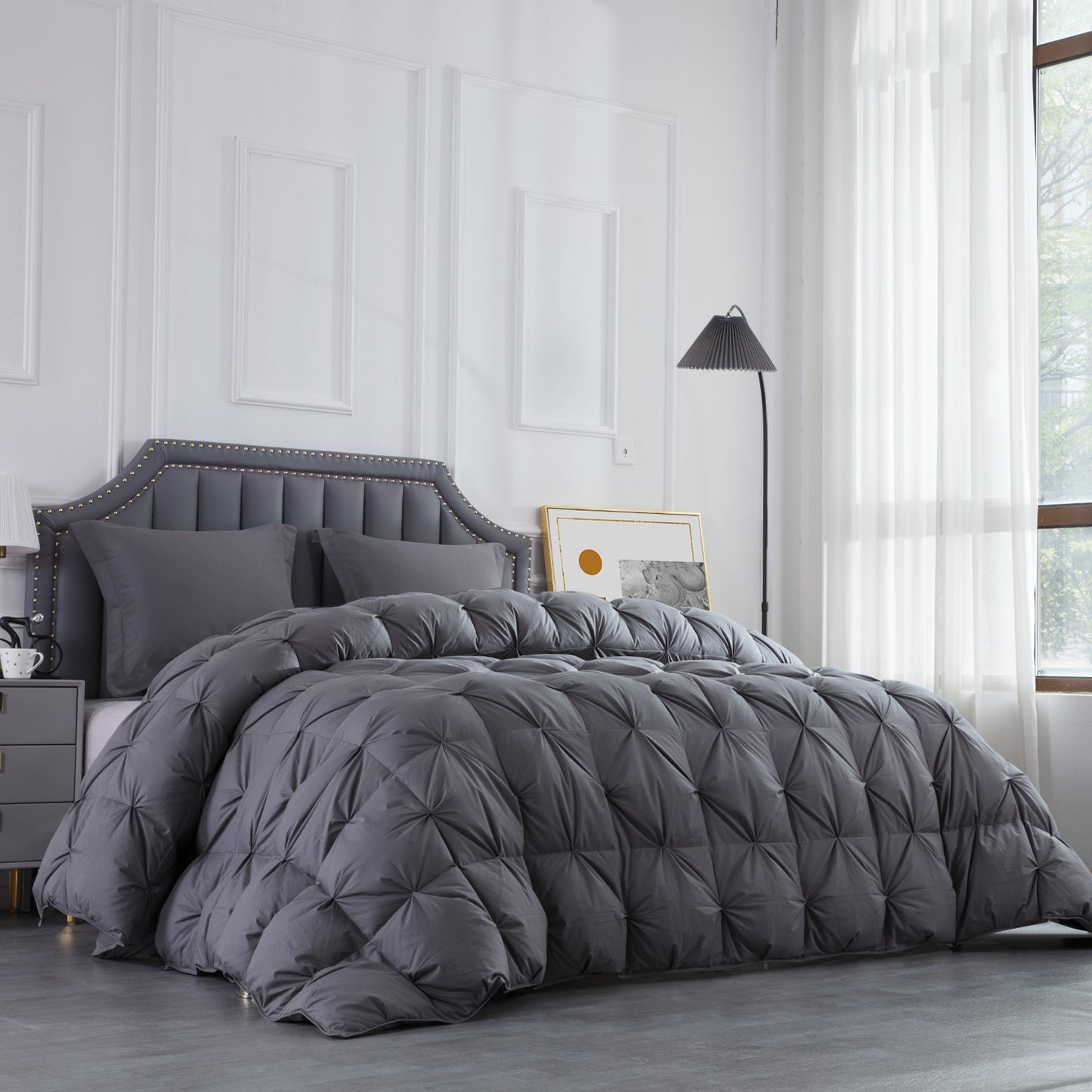 HOMBYS Oversized King Feather and Down Comforter, Pinch Pleat California King Duvet Insert